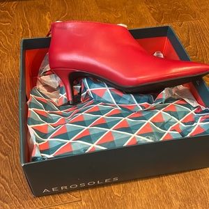 New in box. Red leather booties by Aerosoles. Size 7